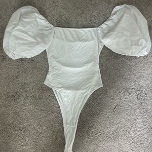 Olivaceous White Puff Sleeve Bodysuit